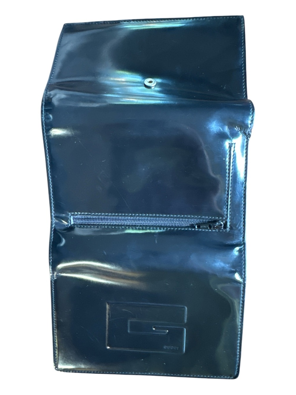 GUCCI VTG Black Patent Leather 4 Fold Wallet Snap Closure CC bills coins 6x4x1 - Picture 4 of 16